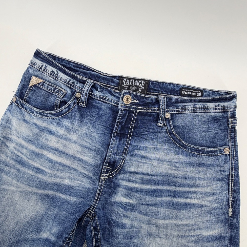 Salvage Mayhem Straight Regular Fit Jeans 36R Buckle Exclusive Blue Denim Mens